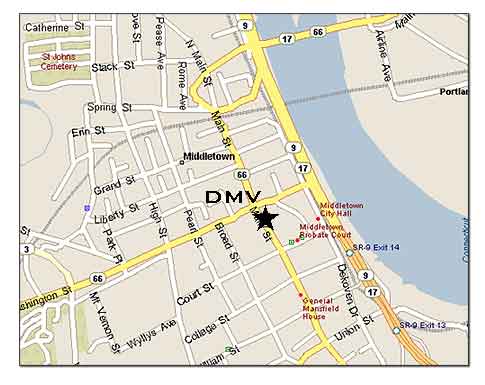 Location map of Middletown CT DMV